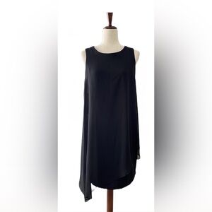 Vince Camuto Black Sleeveless Asymmetrical Chiffon Detail Shift Dress Size 10